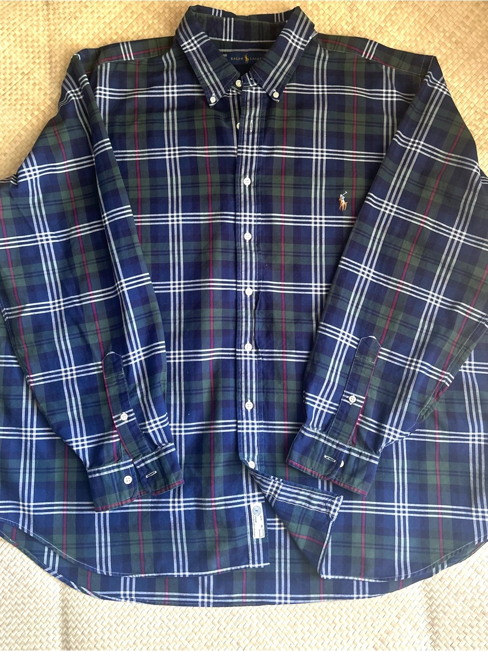 Ralph Lauren Blue and Green Plaid Button-Down Shirt Big and Tall XXL